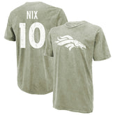 Bo Nix Denver Broncos Majestic Threads Mineral Wash Name & Number T-Shirt - Moss Green T-shirts