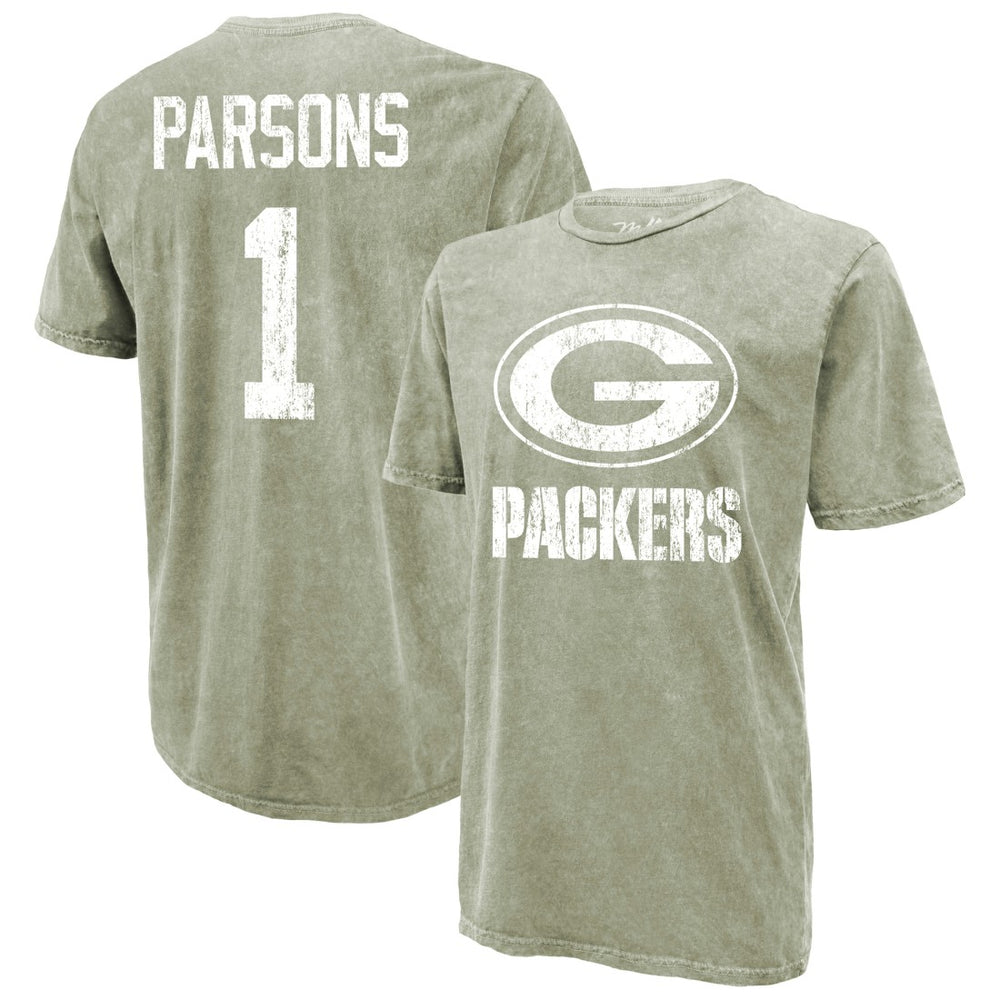 Micah Parsons Green Bay Packers Majestic Threads Mineral Wash Name & Number T-Shirt - Moss Green T-shirts