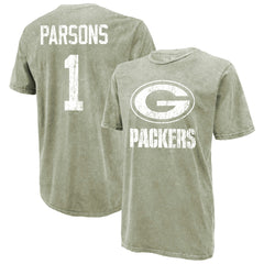 Micah Parsons Green Bay Packers Majestic Threads Mineral Wash Name & Number T-Shirt - Moss Green T-shirts
