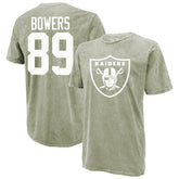 Brock Bowers Las Vegas Raiders Majestic Threads Mineral Wash Name & Number T-Shirt - Moss Green T-shirts