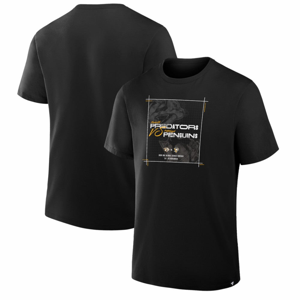 Nashville Predators vs. Pittsburgh Penguins 2025 NHL Global Series Matchup Legacy T-Shirt - Black | US 203644057