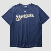 Milwaukee Brewers Majestic 2008 T-shirt - Navy - Vintage T-shirts