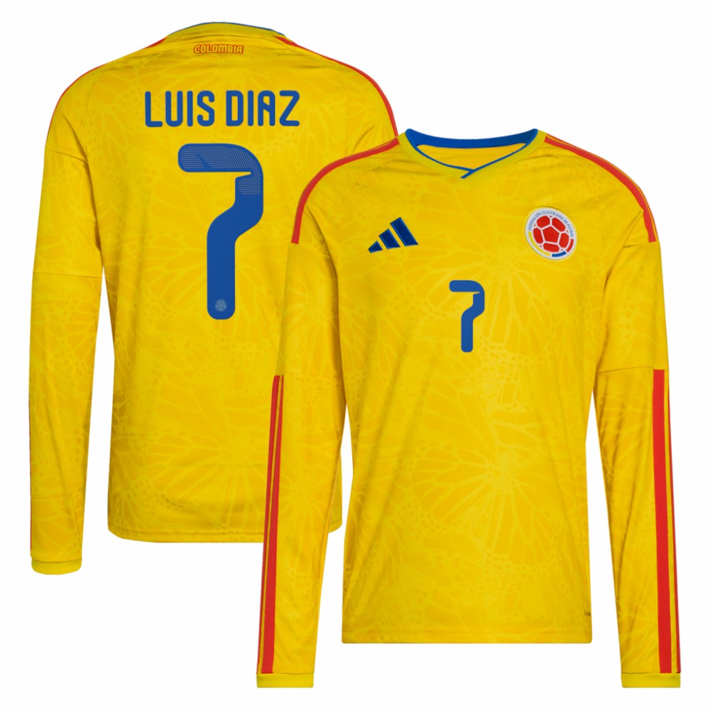 Luis Diaz Colombia National Team 2026 Home Replica Long Sleeve Jersey Yellow - Adidas for sale