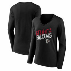 Atlanta Falcons Women's Hustle Long Sleeve V-Neck T-Shirt - Black T-shirts