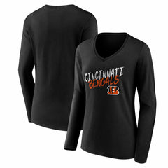 Cincinnati Bengals Women's Hustle Long Sleeve V-Neck T-Shirt - Black T-shirts
