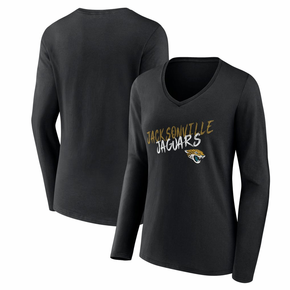 Jacksonville Jaguars Women's Hustle Long Sleeve V-Neck T-Shirt - Black T-shirts