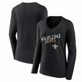 New Orleans Saints Women's Hustle Long Sleeve V-Neck T-Shirt - Black T-shirts