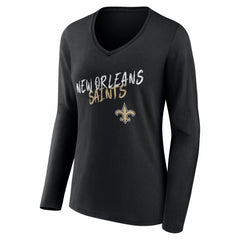 New Orleans Saints Women's Hustle Long Sleeve V-Neck T-Shirt - Black T-shirts
