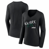 New York Jets Women's Hustle Long Sleeve V-Neck T-Shirt - Black T-shirts