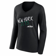 New York Jets Women's Hustle Long Sleeve V-Neck T-Shirt - Black T-shirts