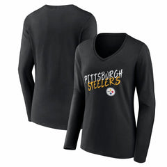 Pittsburgh Steelers Women's Hustle Long Sleeve V-Neck T-Shirt - Black T-shirts