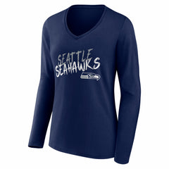 Seattle Seahawks Women's Hustle Long Sleeve V-Neck T-Shirt - College Navy T-shirts