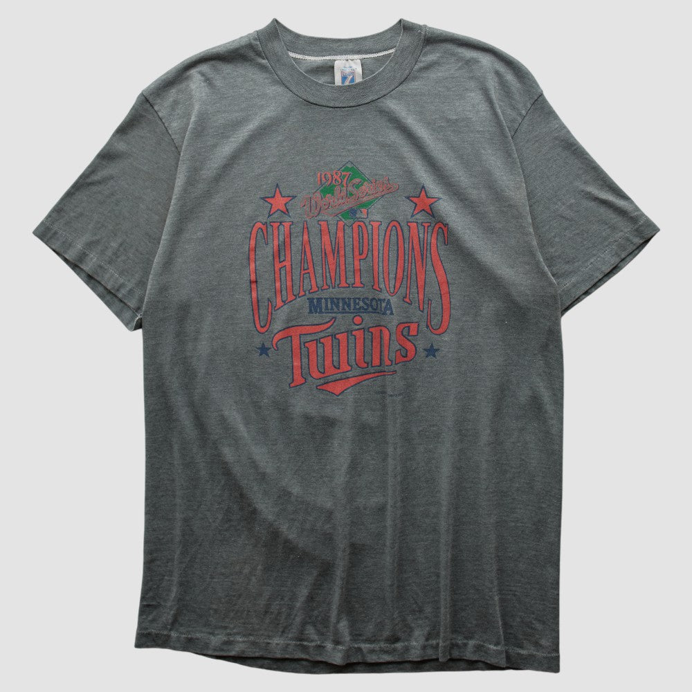 Minnesota Twins Logo 7 1987 T-shirt - Dark Heather Gray - Vintage T-shirts