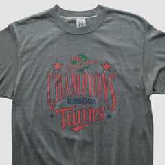 Minnesota Twins Logo 7 1987 T-shirt - Dark Heather Gray - Vintage T-shirts