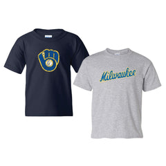 Milwaukee Brewers Soft as a Grape Youth Cooperstown 2-Pack T-Shirt Set - Navy/Gray T-shirts