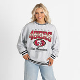 San Francisco 49ers Gameday Couture Women's Oversized Gridiron Drive Ringer Stripe Sweatshirt - Ash/Black Sweatshirts
