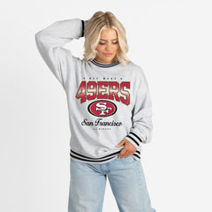 San Francisco 49ers Gameday Couture Women's Oversized Gridiron Drive Ringer Stripe Sweatshirt - Ash/Black Sweatshirts