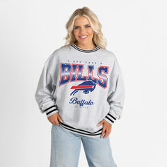 Buffalo Bills Gameday Couture Women's Oversized Gridiron Drive Ringer Stripe Sweatshirt - Ash/Black Sweatshirts