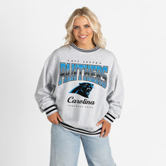 Carolina Panthers Gameday Couture Women's Oversized Gridiron Drive Ringer Stripe Sweatshirt - Ash/Black Sweatshirts