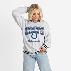 Indianapolis Colts Gameday Couture Women's Oversized Gridiron Drive Ringer Stripe Sweatshirt - Ash/Black Sweatshirts