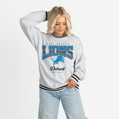 Detroit Lions Gameday Couture Women's Oversized Gridiron Drive Ringer Stripe Sweatshirt - Ash/Black Sweatshirts