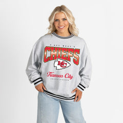 Kansas City Chiefs Gameday Couture Women's Oversized Gridiron Drive Ringer Stripe Sweatshirt - Ash/Black Sweatshirts
