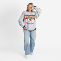 Kansas City Chiefs Gameday Couture Women's Oversized Gridiron Drive Ringer Stripe Sweatshirt - Ash/Black Sweatshirts