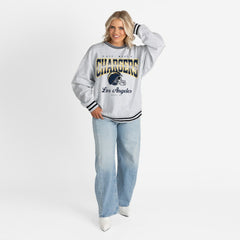 Los Angeles Chargers Gameday Couture Women's Oversized Gridiron Drive Ringer Stripe Sweatshirt - Ash/Black Sweatshirts