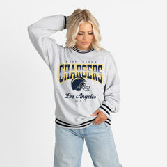 Los Angeles Chargers Gameday Couture Women's Oversized Gridiron Drive Ringer Stripe Sweatshirt - Ash/Black Sweatshirts