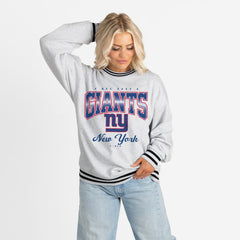 New York Giants Gameday Couture Women's Oversized Gridiron Drive Ringer Stripe Sweatshirt - Ash/Black Sweatshirts