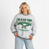 Philadelphia Eagles Gameday Couture Women's Oversized Gridiron Drive Ringer Stripe Sweatshirt - Ash/Black Sweatshirts