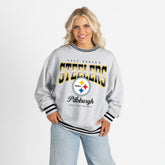 Pittsburgh Steelers Gameday Couture Women's Oversized Gridiron Drive Ringer Stripe Sweatshirt - Ash/Black Sweatshirts