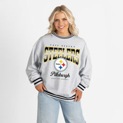 Pittsburgh Steelers Gameday Couture Women's Oversized Gridiron Drive Ringer Stripe Sweatshirt - Ash/Black Sweatshirts