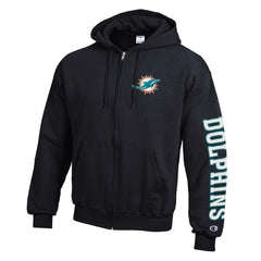 Miami Dolphins Champion Powerblend Fleece Full-Zip Hoodie - Black Hoodies