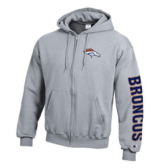 Denver Broncos Champion Powerblend Fleece Full-Zip Hoodie - Heather Gray Hoodies