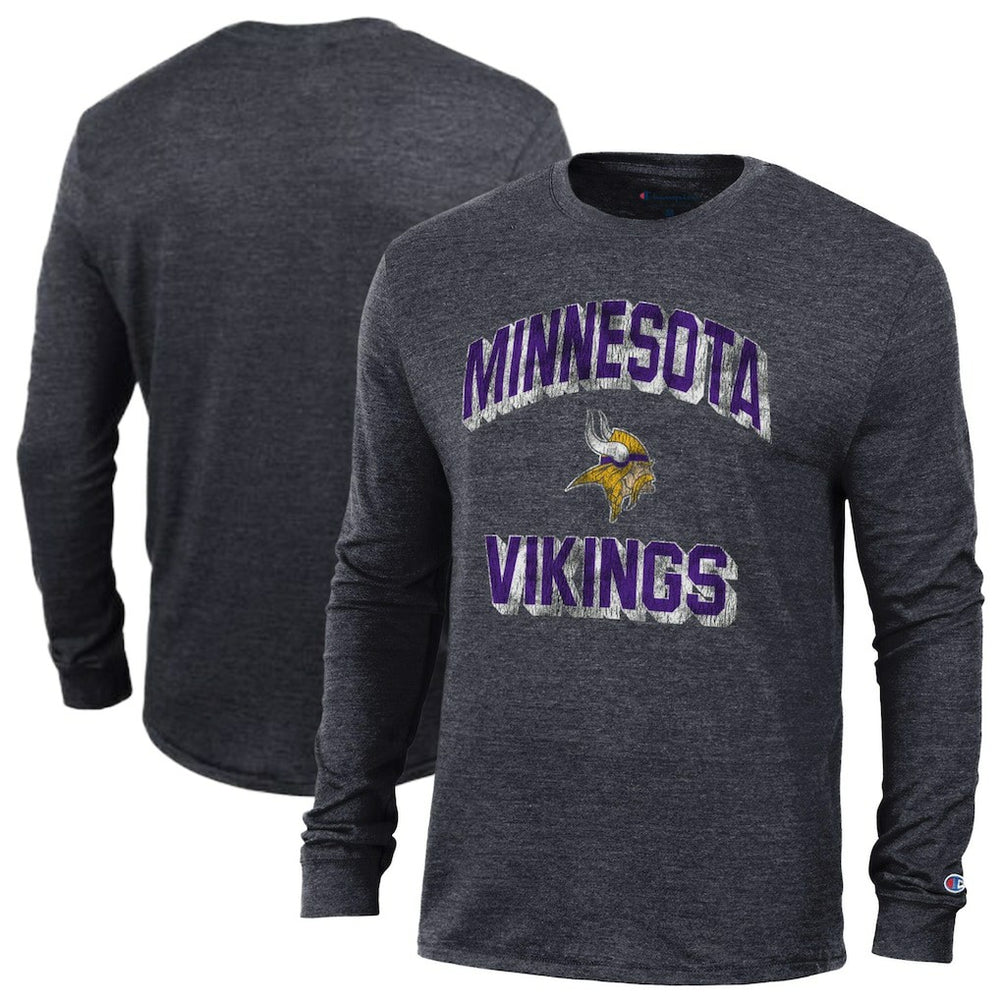 Minnesota Vikings Champion Ultimate Tri-Blend Long Sleeve T-Shirt - Heather Black T-shirts