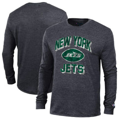New York Jets Champion Ultimate Tri-Blend Long Sleeve T-Shirt - Heather Black T-shirts