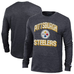 Pittsburgh Steelers Champion Ultimate Tri-Blend Long Sleeve T-Shirt - Heather Black T-shirts