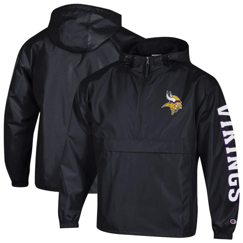 Minnesota Vikings Champion Packable Windbreaker Half-Zip Jacket - Black Jackets