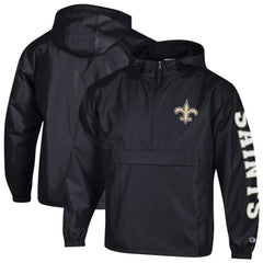 New Orleans Saints Champion Packable Windbreaker Half-Zip Jacket - Black Jackets