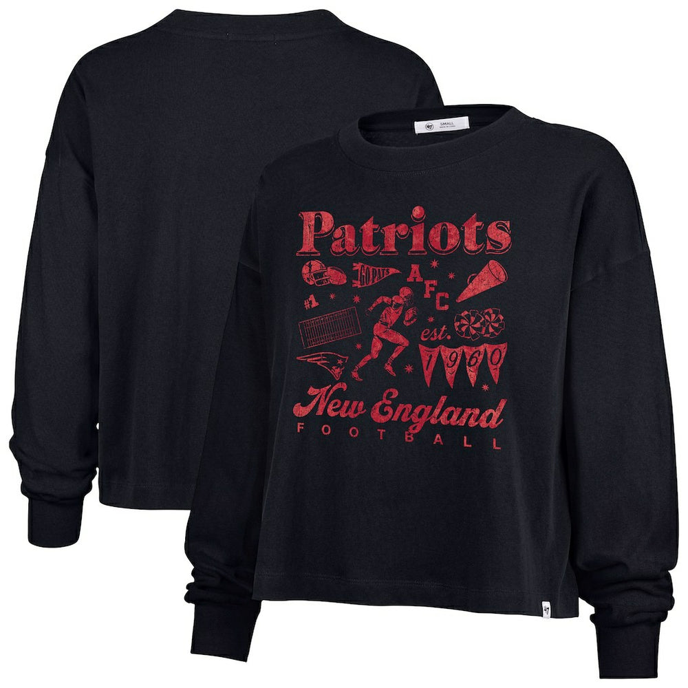 New England Patriots '47 Women's Team Collage Sydney Long Sleeve T-Shirt - Navy T-shirts