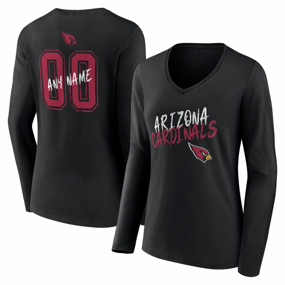 Arizona Cardinals Women's Hustle Personalized Name & Number Long Sleeve V-Neck T-Shirt - Black T-shirts