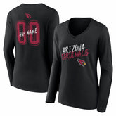 Arizona Cardinals Women's Hustle Personalized Name & Number Long Sleeve V-Neck T-Shirt - Black T-shirts