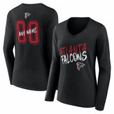 Atlanta Falcons Women's Hustle Personalized Name & Number Long Sleeve V-Neck T-Shirt - Black T-shirts