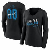 Carolina Panthers Women's Hustle Personalized Name & Number Long Sleeve V-Neck T-Shirt - Black T-shirts