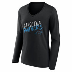 Carolina Panthers Women's Hustle Personalized Name & Number Long Sleeve V-Neck T-Shirt - Black T-shirts