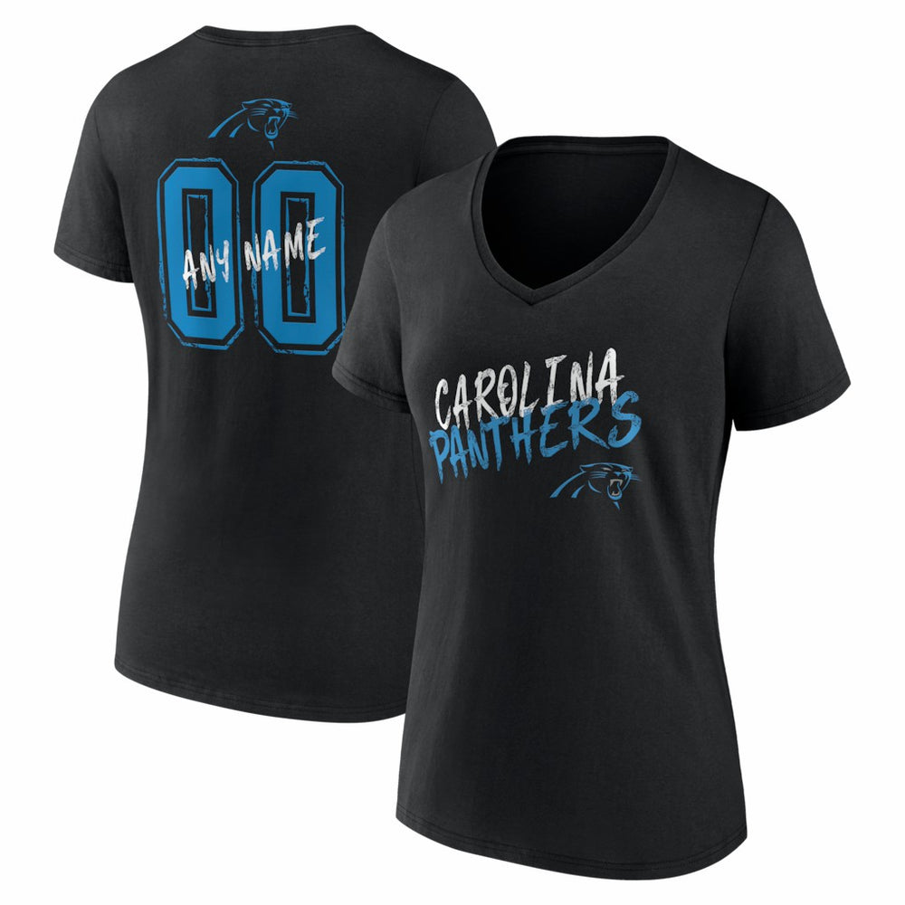 Carolina Panthers Women's Hustle Personalized Name & Number V-Neck T-Shirt - Black T-shirts