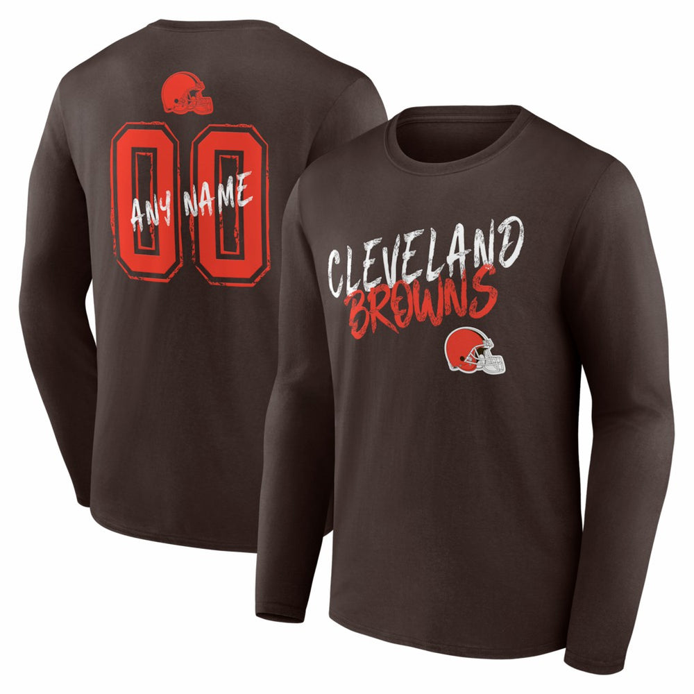 Cleveland Browns Hustle Personalized Name & Number Long Sleeve T-Shirt - Brown T-shirts