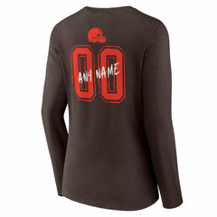 Cleveland Browns Women's Hustle Personalized Name & Number Long Sleeve V-Neck T-Shirt - Brown T-shirts