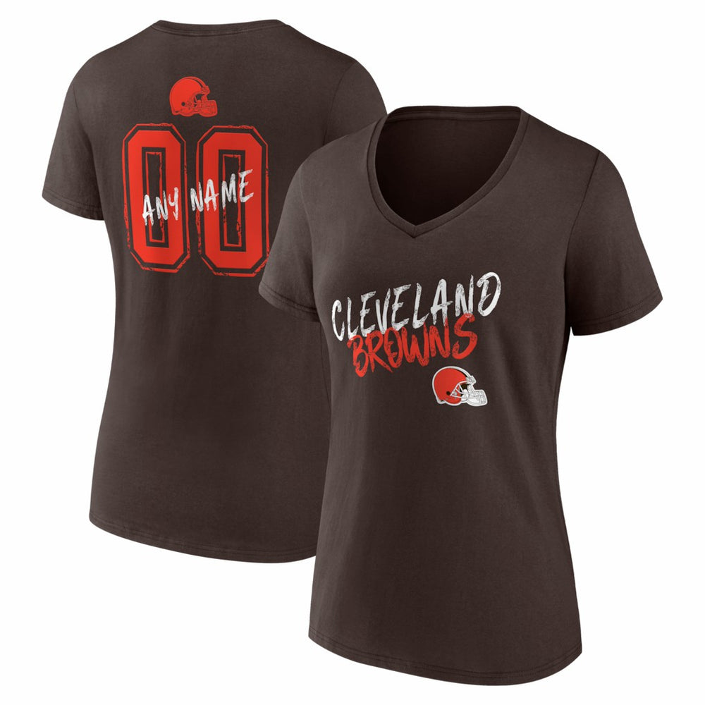 Cleveland Browns Women's Hustle Personalized Name & Number V-Neck T-Shirt - Brown T-shirts